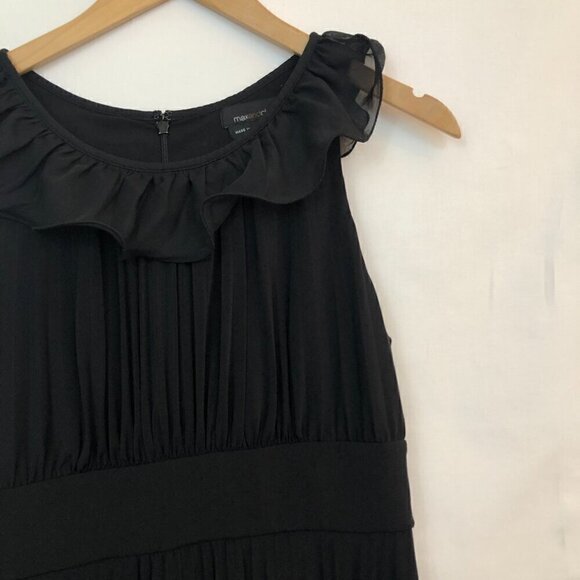 MAX AND CLEO Black Pleated Sleeveless Knee Length Empire Waist Ruffle Dress 6 - Picture 2 of 6